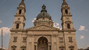 Time Lapse scene of the famous St. Stephen Church, one of the oldest churches in Budapest. Filmed at day in 4K resolution. Tilt Shift above.