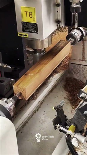 CNC Wood Turning Process on Timber Beam Using Automatic Lathe Center
