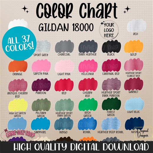 Gildan 18000 Color Chart PNG — Digital Download, 18000 Sweatshirt Color Chart, Gildan Color Charts - Etsy