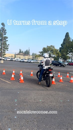 So Cal Slow Cones Motorcycle Training on Instagram: "New bike. Zero momentum. Big skill. 💪🏍️ This rider is working U-turns from a dead stop, one of the most challenging—and most important—low-speed motorcycle skills you can develop. The bars aren’t fully locked yet, and that’s okay. Full lock is the goal, not the starting point. With the right body position, clutch/throttle control, head and eye placement, and a few simple techniques, every rider can learn to get there safely and confidently. 