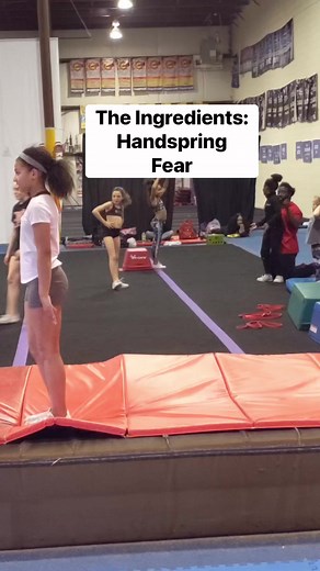 The Ingredients: Handspring Fear. In most cases(not all) when it comes to handspring fear, jumping back to the hands is the main culprit. I have been racking my brain on ways to simulate that movement for athletes to build confidence in attempting it. Here is something I am experimenting with… for starters the athlete will need a good amount of back flexibility to pull this off. As the athlete improves at this drill they can jump from a higher point(at least that’s the idea). Coaches if you have