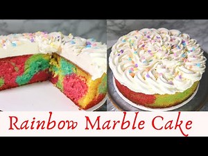Rainbow Marble Cake with Whipped Cream Frosting |Easy Fun Cake
