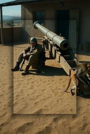 Monkey Fires the Artillery #monkey #army #rocketlaunch #artillery #military #animallovers #aishorts