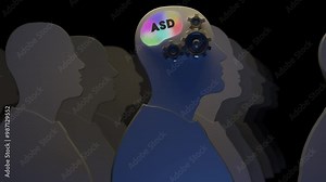 ASD - Autism Spectrum Disorder - complex neurodevelopmental condition that affects how a person interacts with others 3D render animation