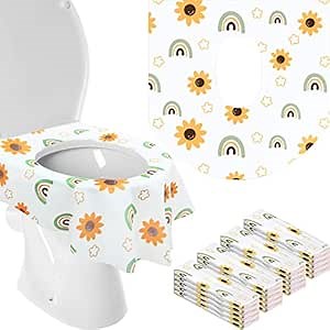 50 Pack Toilet Seat Covers Disposable Large Waterproof Toilet Covers for Toddlers Kids Adult Individually Wrapped Portable for Travel Toddler Potty Training for Public Restroom Trip(Flowers, Rainbow)