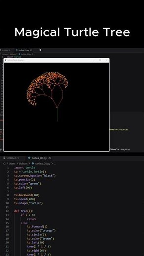 🐢✨ Magical Turtle Tree in Python | Amazing Tree Drawing with Python Turtle Graphics 🌳💻