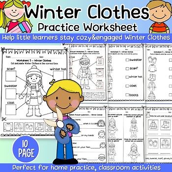 Winter Clothes Practice Worksheets Preschool and Kindergarten | Cut and Past