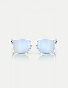 Oakley Exchange sun rectangle polarised sunglasses with blue mirrored lens in polished clear | ASOS