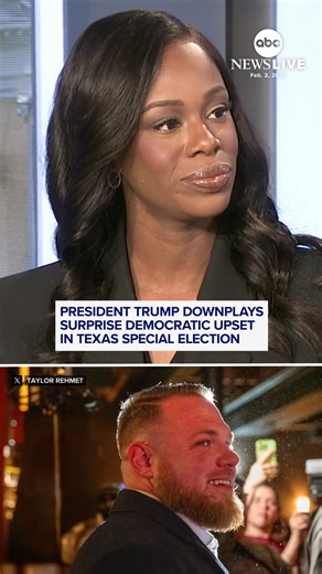 President Trump downplayed the results of a special election for a Texas state Senate seat, which found Democrat Taylor Rehmet defeating Republican Leigh Wambsganss with 57% of the vote. Rehmet, a labor union leader, flipped a reliably red district that Trump won by 17 points in 2024. ABC News Political Director Averi Harper breaks down the GOP response and key takeaways ahead of the November midterm elections. Read more: https://abcnewslive.visitlink.me/Y58bnR | ABC News Live