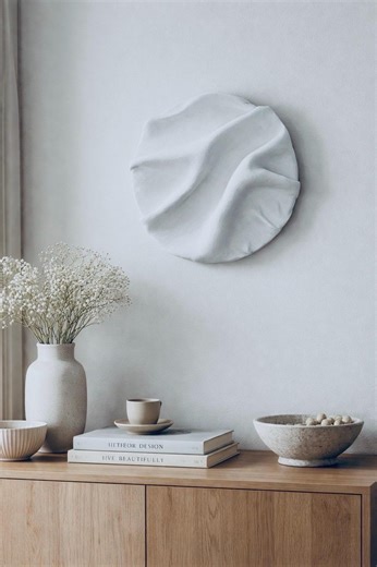Handmade Clay Wall Art: Minimalist Round Sculpture (31cm Diameter) - Etsy