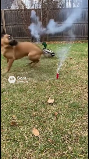 Duck Pranks Dog & Escapes! 🦆💨 #funny #pets #comedyvideos #sora #ai