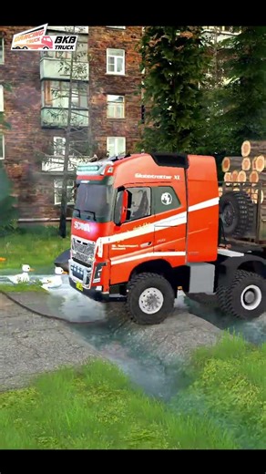 SPINTIRES : MUDRUNNER MERCEDEZ BENZ TRUCK CARRYING MEGALODON AND AUMAN TRUCK CROSSING BUMPS #2026