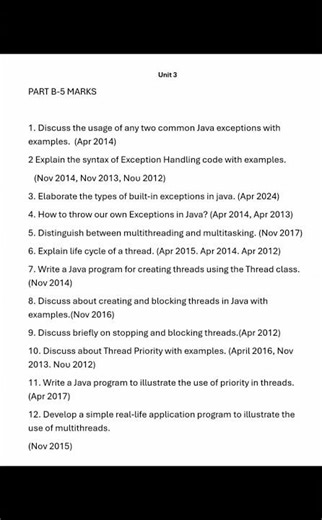 Madras University java important questions unit 3 #java #exam #madrasuniversity