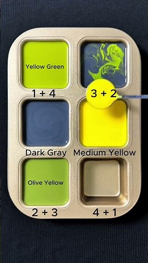 Create 4 colors from 2 colors: Dark Gray + Medium Yellow #asmr #mix #colormixing #yellow #green