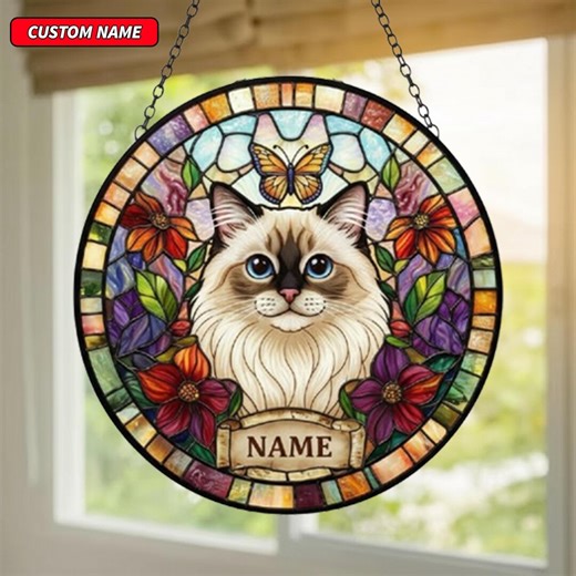 Personalized Ragdoll Cat Stained Glass Suncatcher, Custom Pet Memorial, Hanging Window Decor - Etsy