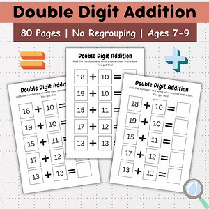 Double Digit Addition Worksheets: 80-page Math Practice, Grades 2-3 (PDF Printable) - Etsy