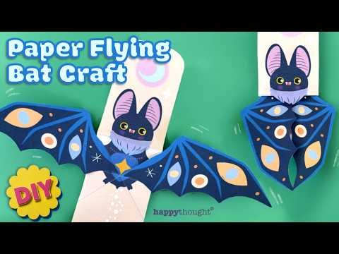 🦇 DIY Paper Flying Bat Craft | Easy Moving Halloween Ornament Tutorial 🎃 (DIY Craft template)