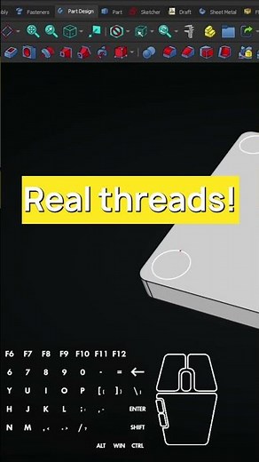 🔩 Real THREADS For 3D Printing - FreeCAD Hole Tutorial - FreeCAD Thread - FreeCAD Projects | #Shorts