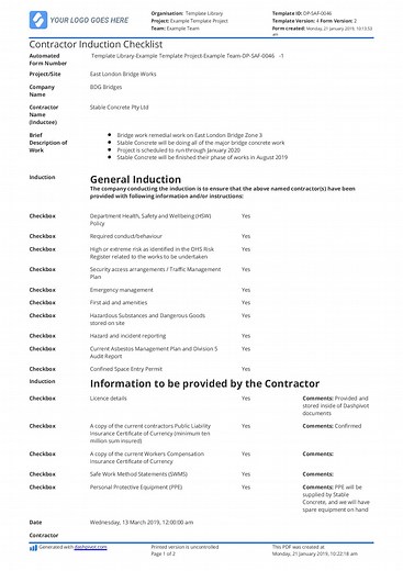 Contractor Induction Checklist template: Free to use and edit