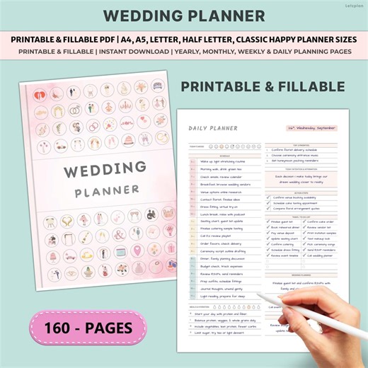 Wedding Planner Printable | Budget Checklist Timeline Organizer | Day Schedule to Do List Bridal Binder A4 A5 Bundle - Etsy