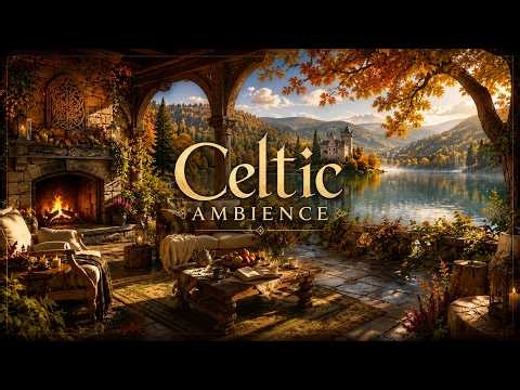 Cozy Autumn Lake 🍂 Relaxing Celtic Music, Fireplace & Peaceful Irish Castle Ambience LIVE