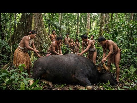 Indian Gaur Survival Hunt (No Bow) | Korowai Tribe Living Off the Land in Papua Rainforest