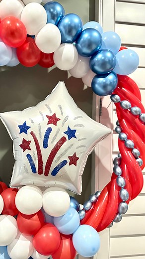 Victoria Dzierza | 💥 Red, White & Ballooned! 🇺🇸 This patriotic balloon hoop column is bursting with festive flair for the 4th of July! Featuring stacked... | Instagram