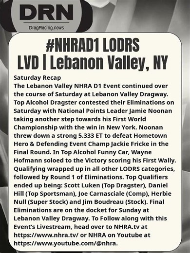 NHRA Division 1 Lebanon Valley Saturday Event Recap