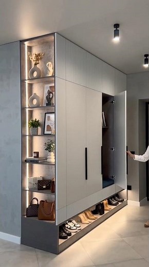 Modern Hallway cabinet with open shelving and led lights