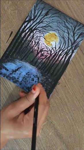 Easiest way to paint Moonlight painting 🎨 #viral #acrylicscenery #paintingtechniques #diy #shorts