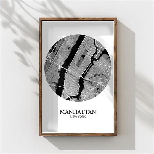 Manhattan New York Map (giclée Fine Art Paper Print) NYC Minimalist City Street Map (framed or Unframed) Black and White - Etsy