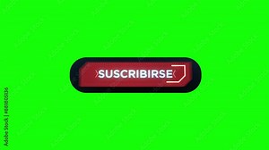 Subscribe like and bell high tech futuristic glitch click animation 4K video with transparency Green Screen and Luma Matte (black and white mask) Spanish