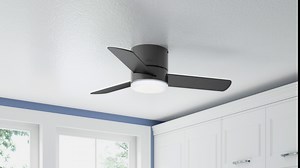 Hunter 44 inch Indoor Ceiling Fan with Light and Remote Control - For Bedroom or Living Room, Low Profile Mount, Black Modern Ceiling Fan with LED Light, Quiet, 3 Blades - Minimus 59453, Matte Black