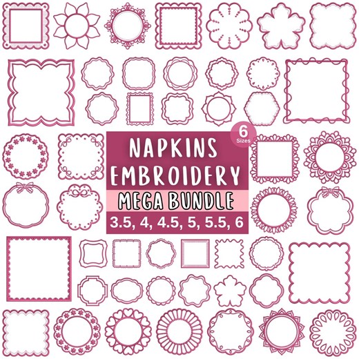 ITH Napkin Frame Embroidery Bundle, 50 Cocktail Label Machine Designs, Scalloped Circular Rectangle, 6 Sizes, PES DST VP3, Instant Download - Etsy