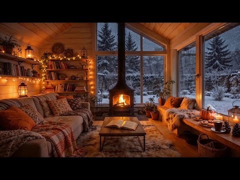 🔥🎄Cozy Cabin Ambience | Fireplace Sound & Falling Snow | Relaxing Winter Ambience To Sleep & Study