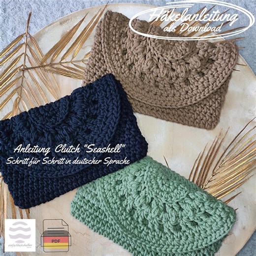 Seashell Clutch | German Crochet Pattern as PDF Download | Step-by-step Instructions | Shell Bag | Boho Style | DIY - Etsy