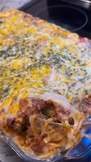 Dr. Jai Johnson on Instagram: "Spaghetti Bake Recipe 1box Spaghetti (cooked) 1can Alfredo Sauce 1.5-2lbs Browned Ground Beef with onion and peppers 1 can Spaghetti Sauce 2 cups shredded cheese Parsley Seasoning Assemble ingredients in baking dish: top spaghetti with already; then top with the meat sauce (beef and tomato sauce). Top with cheese, add parsley for razzle dazzle. Bake at 350 for 10 min. #food #dinner #spaghetti #eat #recipe"