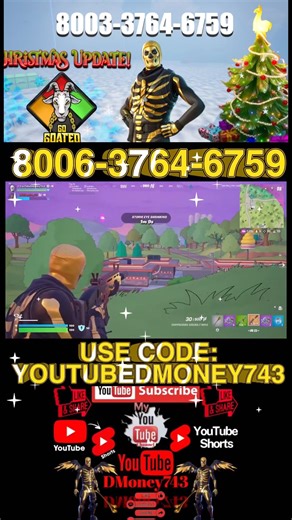Fortnite Go Goated Christmas Update Island Code: 8006-3764-6759 Use Code: YouTubeDMoney743