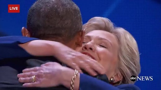 Hillary Clinton hugs Pres. Barack Obama after his speech at the Democratic National Convention. http://abcn.ws/2abbN9N | ABC News