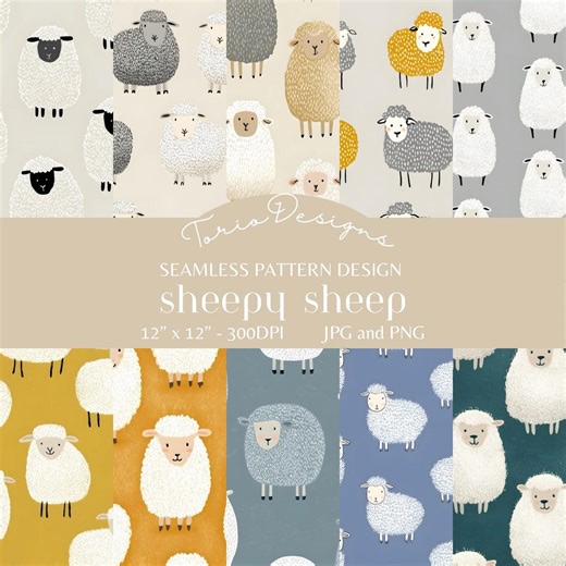 Sheepy Sheep : 10 Seamless Pattern, Watercolor, Digital Paper, Sheep, Farm Animals, Lamb - Etsy