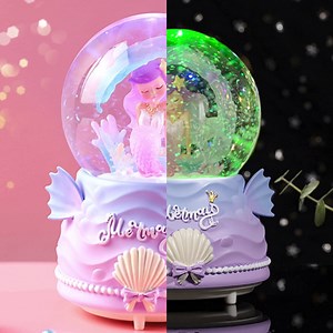 Snow Globe for Girls, Sapouni 100 MM Mermaid Musical Snow Globes, Snow Globes with Changeable Lights and Automatic Snowfall, for Girls/Daughter/Granddaughter, Home Decor