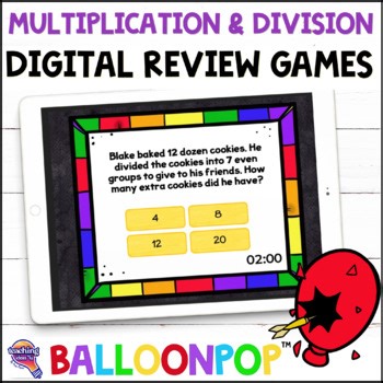 5th Grade Multiplication and Division Digital Math Review Games BalloonPop™