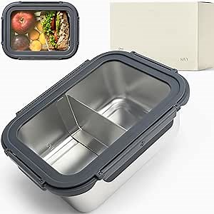 KIVY Large Stainless Steel Bento Box with Window - Leak-proof Lunch Container Adults | 60oz |- Stainless Steel Lunch Box - Metal Bento Boxes - Metal Food Containers with Lids