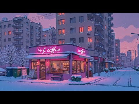 A Snowy City Street with a Lo-Fi Coffee Corner ❄️Cozy Winter Night Ambience for Study, Relax & Focus
