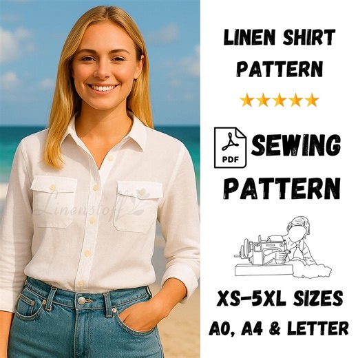 Women's Linen Button-up Shirt Sewing Pattern, XS-5XL (PDF) - Etsy
