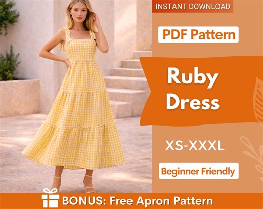Ruby Dress Sewing Pattern | Tiered Dress Pattern | Maxi Dress Pattern | Gathered Dress Pattern | Women Sewing Pattern Dress - Etsy