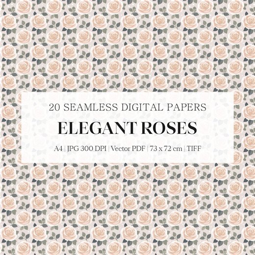 Romantic Rose Seamless Pattern | Romance Floral Digital Paper | Blush & Ivory Roses Vector Illustration | Instant Download | Valentine's Day - Etsy