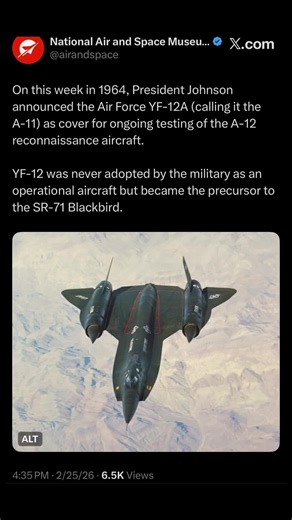 It’s mind-blowing to realize that over 60 years ago, the YF-12A was paving the way for the SR-71 Blackbird under a cloud of Cold War secrecy. #SR71 #Aviation #Aerospace #1964 #Military