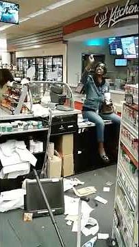 Crazy Woman Goes Ape Shit and Trashes Convenience Store