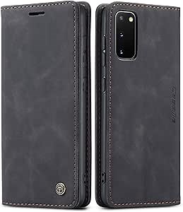 SINIANL Samsung Galaxy S20 Case, Galaxy S20 Leather Case, Vintage Wallet Case Book Folding Flip Case with Kickstand Card Holders Slots Magnetic Closure Protective Cover for Galaxy S20 Black